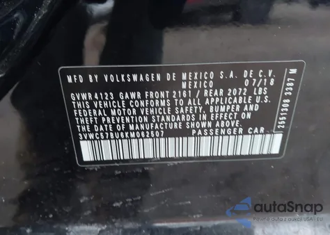 2019 Volkswagen Jetta 1.4T R-Line/1.4T S/1.4T Se from USA, damaged, VIN 3VWC57BU6KM062507